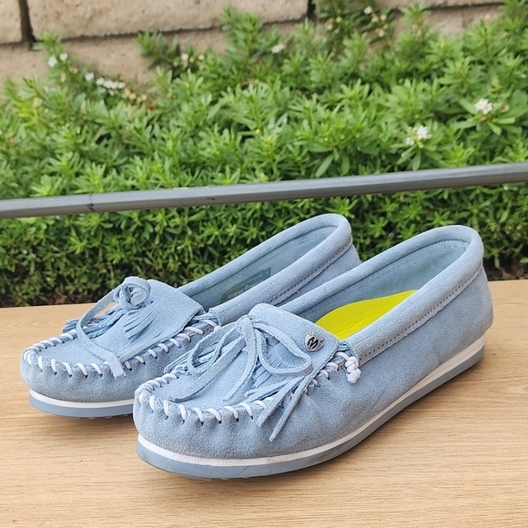Minnetonka Shoes - Minnetonka light blue suede moccasins size 7
